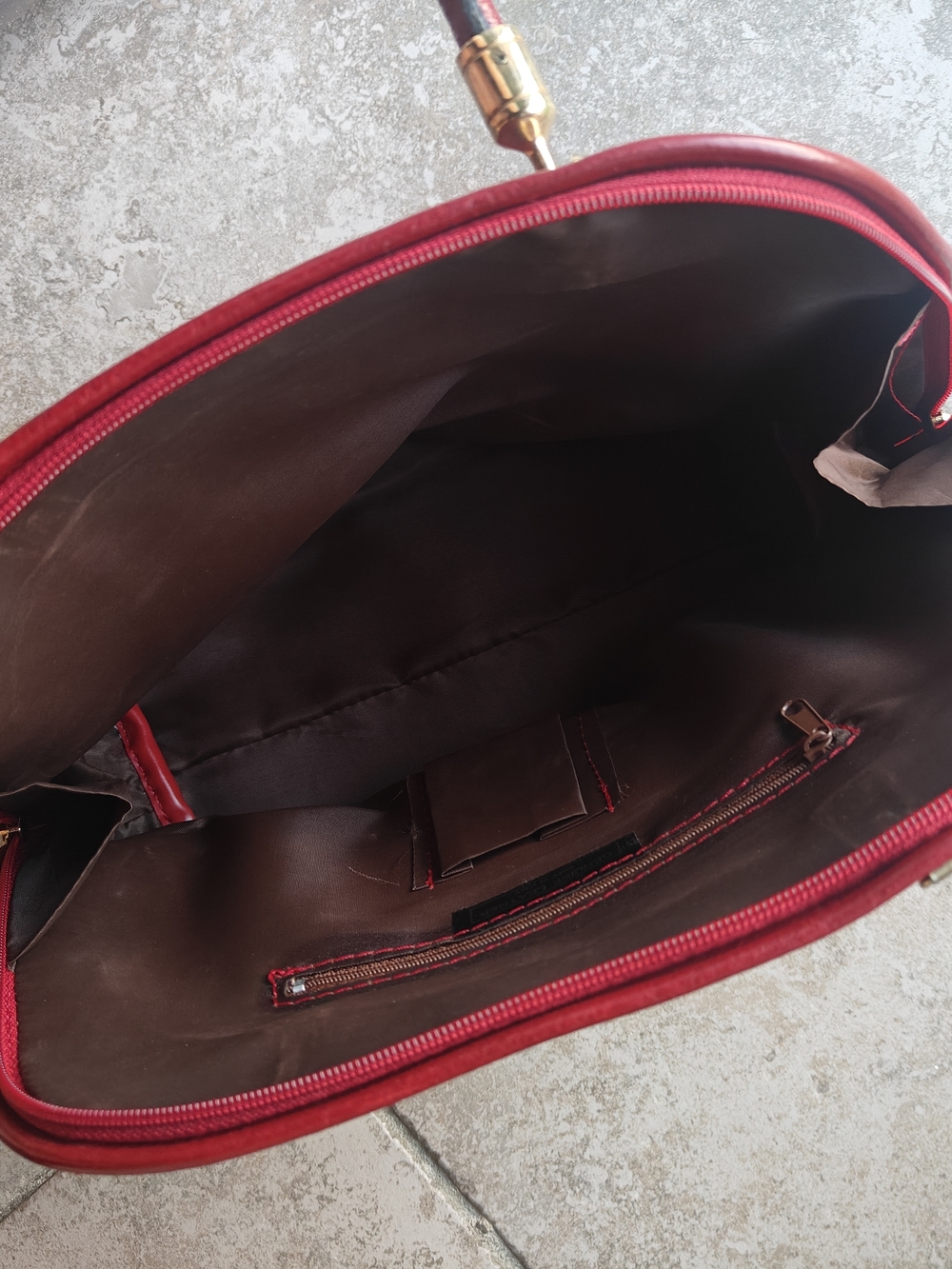 Vintage Italian Genuine Leather Dome Satchel Bag Burgundy Made In Italy - Picture 5 of 14
